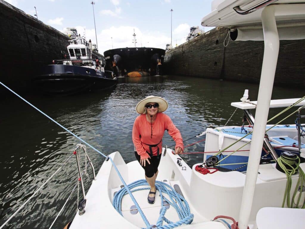 Boat at the panama canal locks