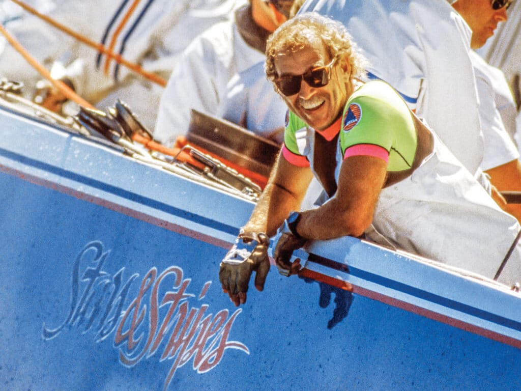 Jimmy Buffett on Stars & Stripes in Fremantle WA, 1987.