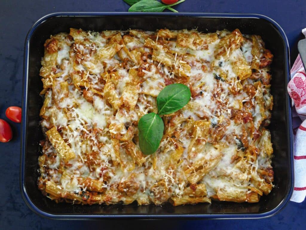 British-style tuna bake in serving dish