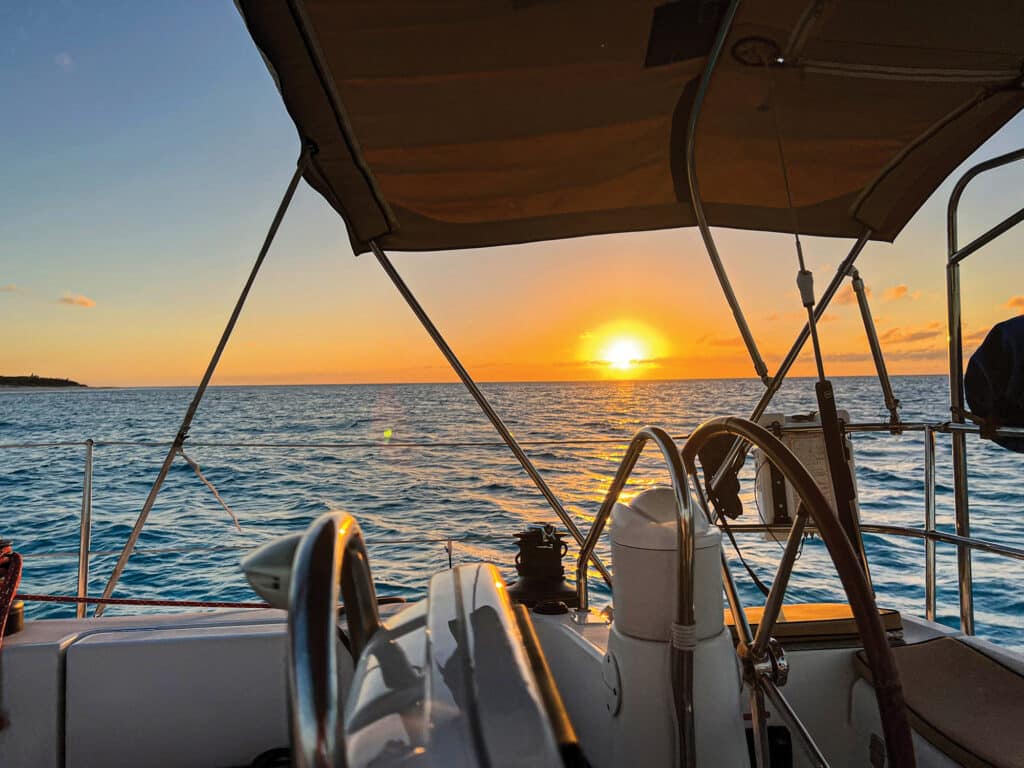 Sunset view off a boat in the Bahamas