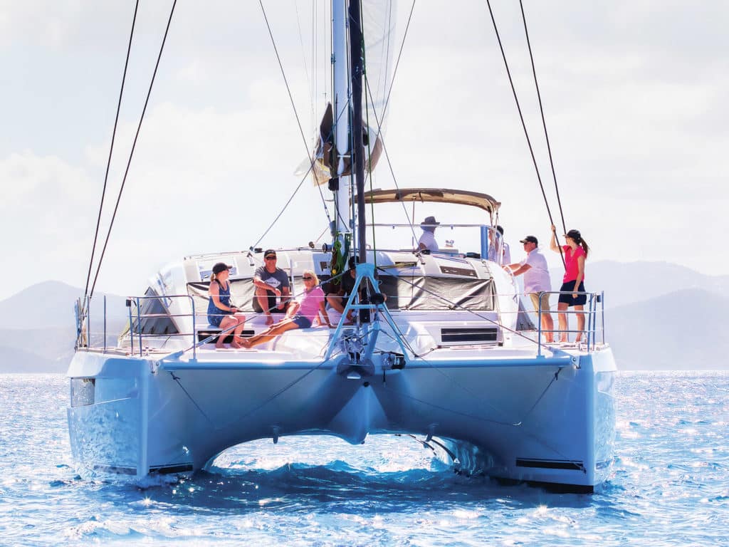 students on catamaran in the BVI