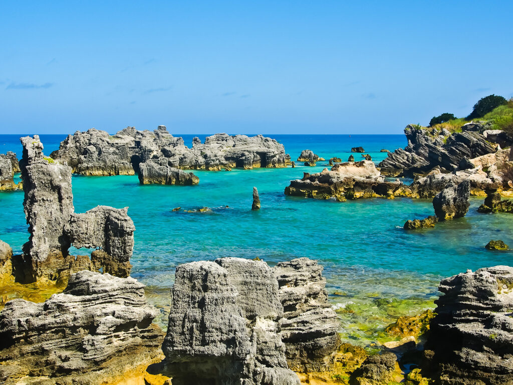 Beautiful rocky beach in tobacco bay St. George’s Bermuda